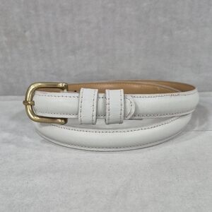 Larue skinny belt women's medium gray leather rounded surface solid brass buckle